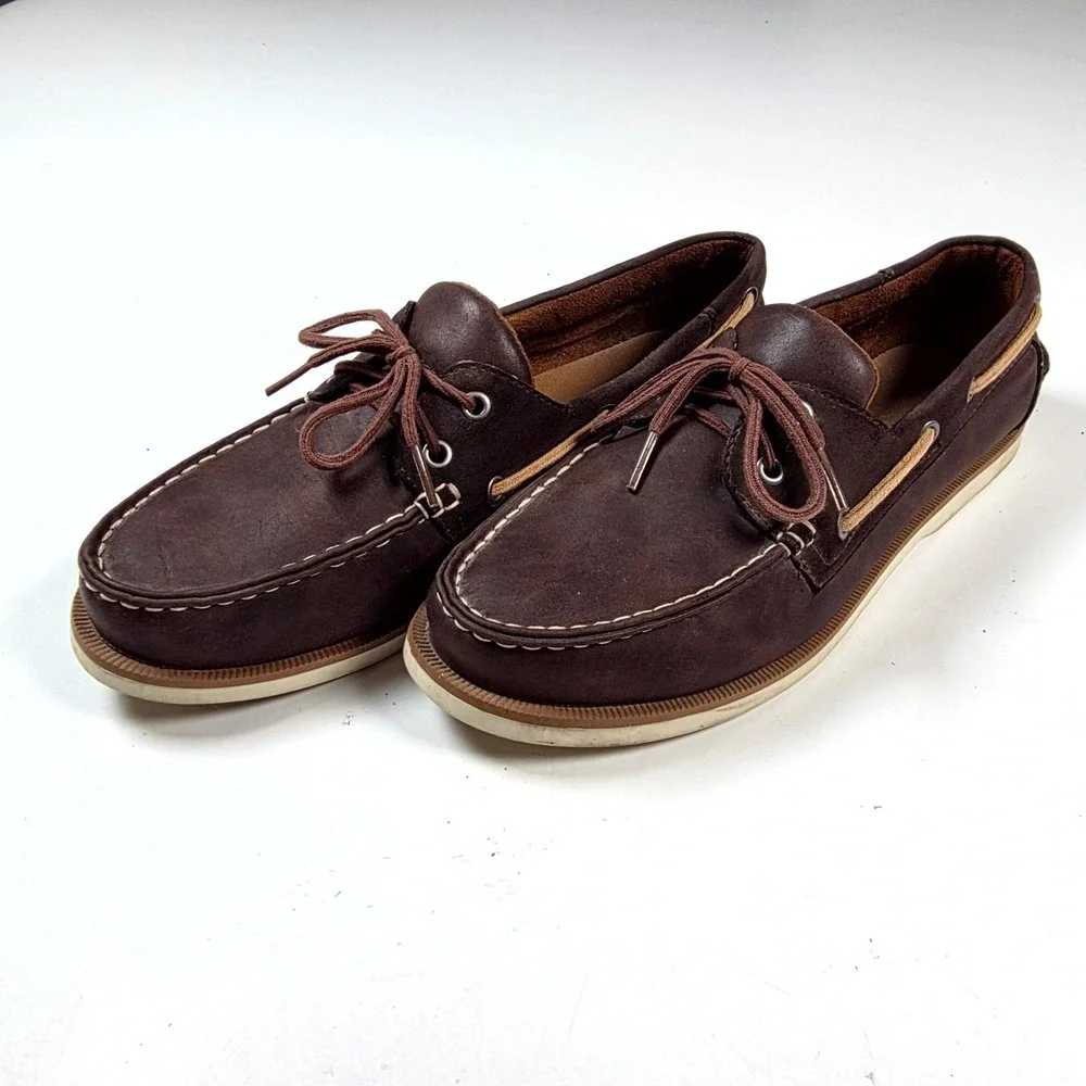 Merona Boat Shoes Mens 9.5 Dark Brown Leather Nautical Deck Shoes Classic Loafer